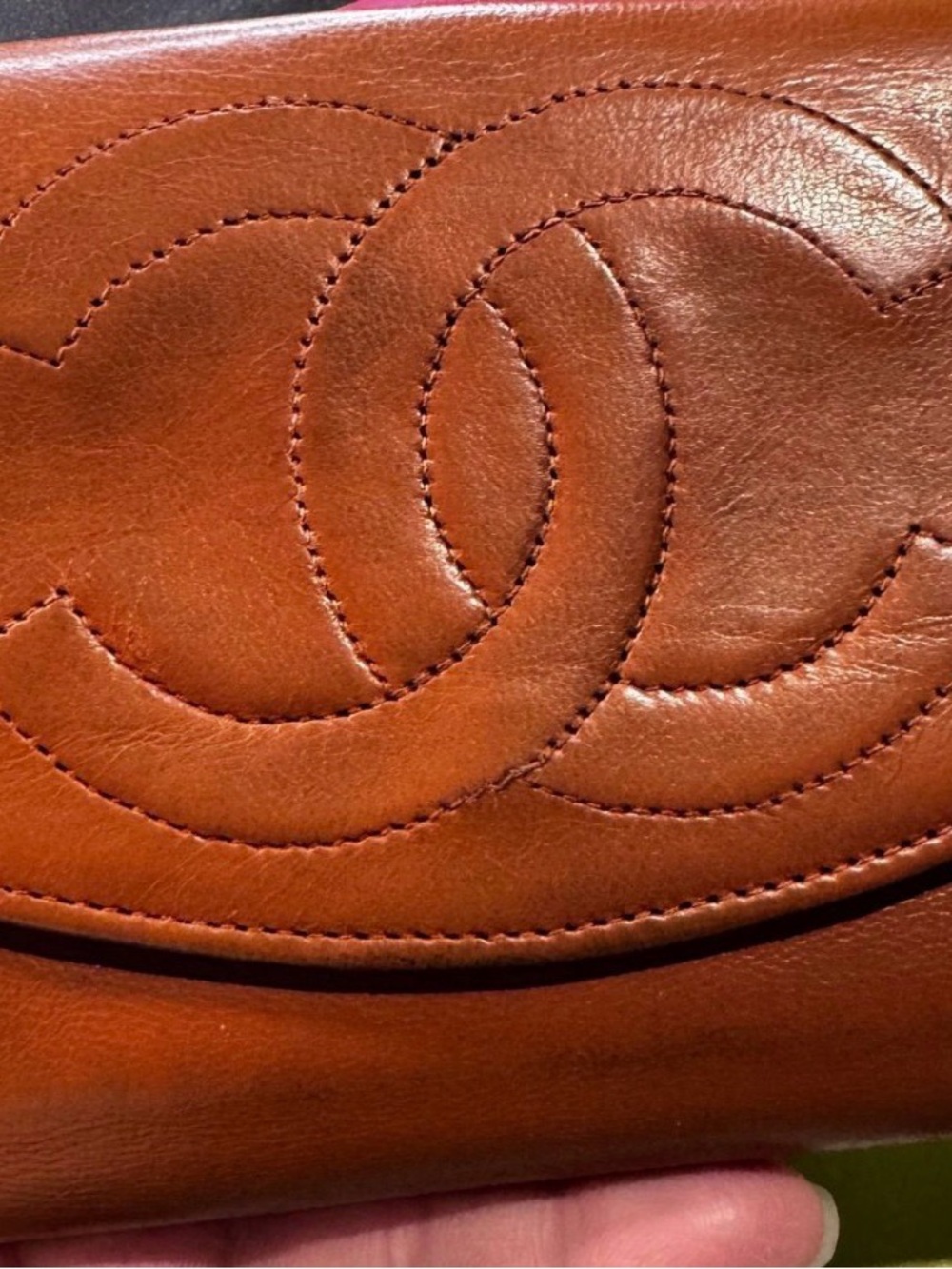 CHANEL Tan Quilted Leather Wallet with Interlocking CC